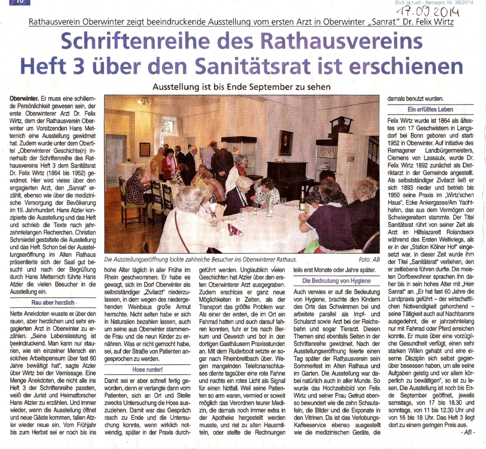 Schriftenreihe des Rathausvereins: Heft 3 über den Sanitätsrat erschienen