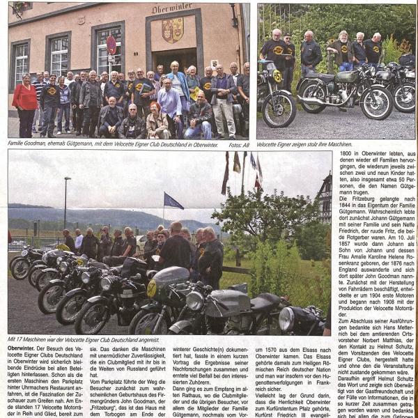 Besuch des Velocette Eigner Clubs Deutschland in Oberwinter